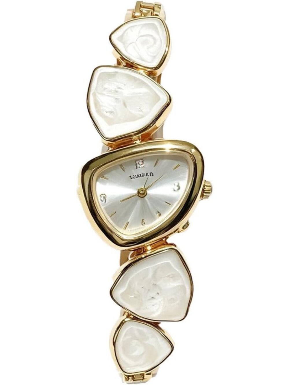 Women’s White Shell Gold Metal Bracelet Irregular Triangle Quartz Dress Watch